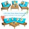4 Pieces Patio Rattan Furniture Set with Wooden Side Table-Turquoise